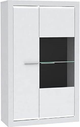 FORTE L-Light Vitrine mit 1 Tür und 1 Glastür, Holzwerkstoff, Weiß mit Weiß Hochglanz, B x H x T: 98 x 160 x 41,3 cm von Forte