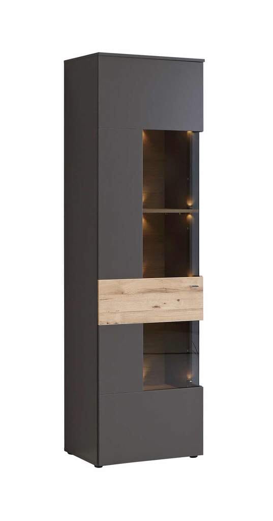 Vitrine COMO 1-trg Anschlag links Optik Grau / Planked Eiche von Forte von Forte