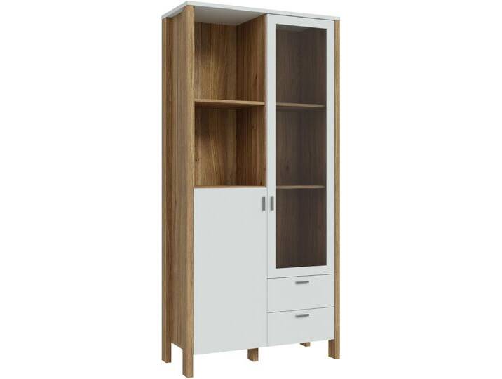 Vitrine FORTE Saitama , grau (mauvella eiche, secret grau), B:96,7cm H:201,7cm T:41,6cm, Spanplatte, Schränke, Stauraumvitrine, Standvitrine, Stauraumschrank, Höhe 200,3cm von Forte