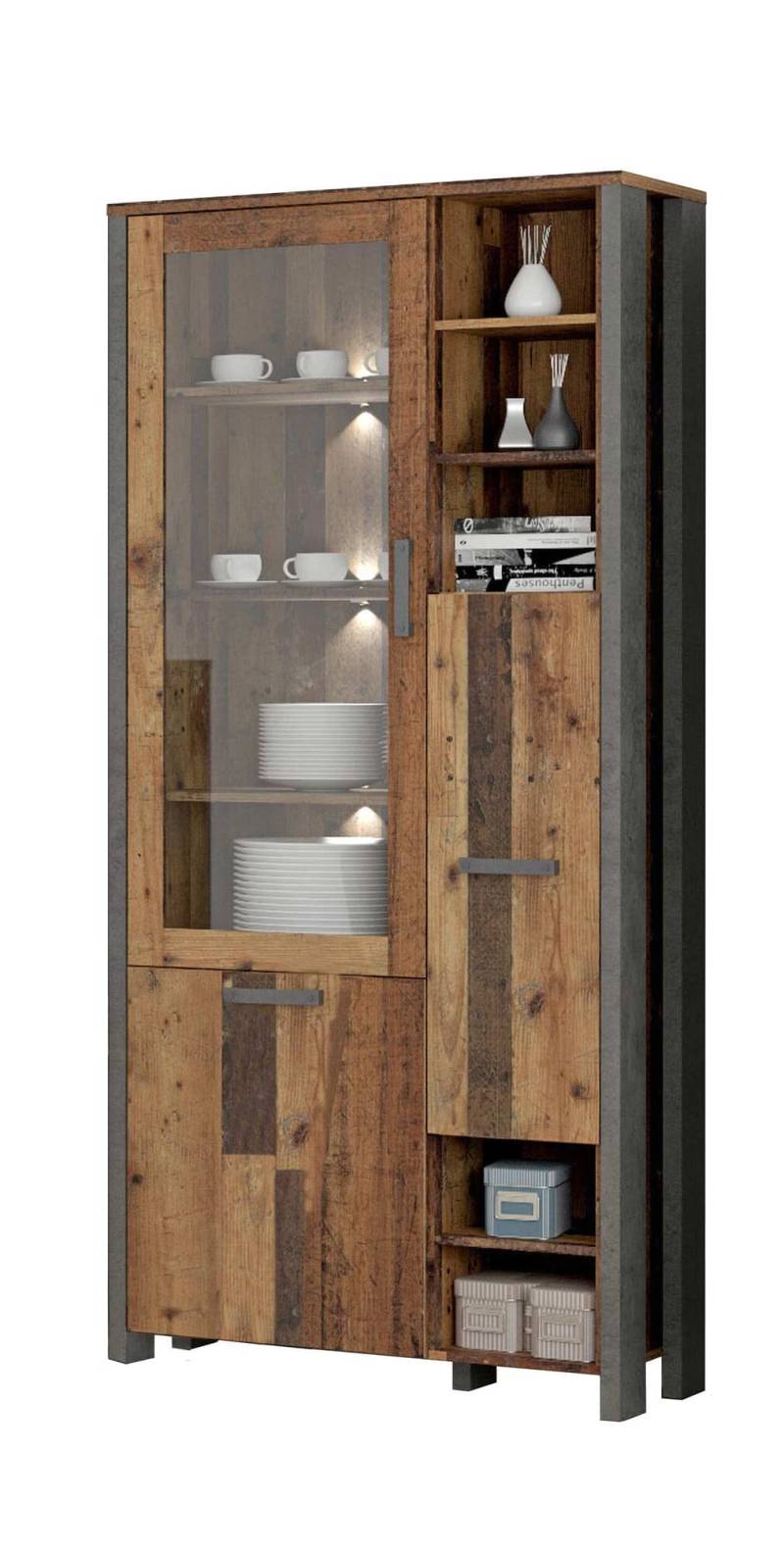 Vitrinenschrank CLIF 3-trg. Optik: Old Wood Vintage von Forte von Forte