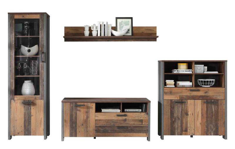 Wohnwand CLIF Wohnzimmerschrank Old Wood Vintage 4-tlg. von Forte von Forte