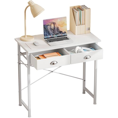 Forthcan Computertisch mit Schubladen, kleiner Schreibtisch Arbeitsschreibtisch für kleine Räume, einfacher PC-Schreibtisch und Arbeitsplatz für Home Office, Weiß von Forthcan