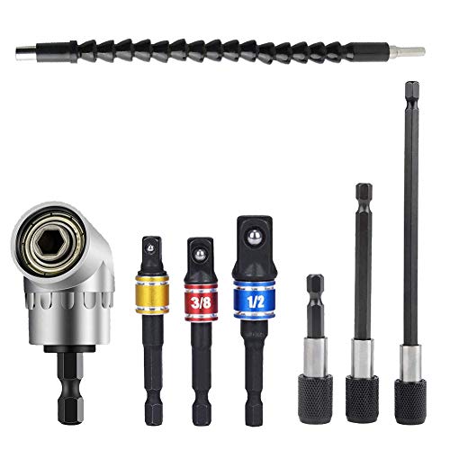 105° Rechtwinkliger Winkelschrauber Vorsatz Adapter+3pcs 1/4 Bohrer Adapter Sechskantschaft +1Flexibler Bohrer Verlängerung Halter+3 Impact Socket Square Nut Driver für Bithalter von FORTSPANG