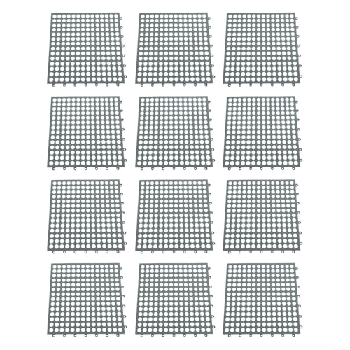 12 Stück rutschfeste Drainage-Fußmatten, ineinandergreifendes Design für schnelle Montage, geeignet für Garage, Garten und Küche (Grau) von FortunateSweet