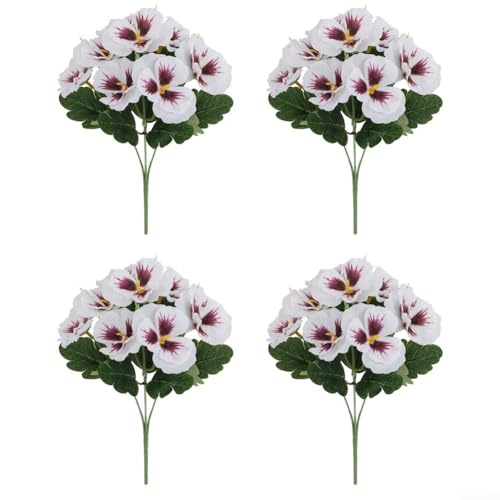 4er Set Stiefmütterchen Künstliche Blumen für Deko Arrangements in Haus und Events (weiß) von FortunateSweet