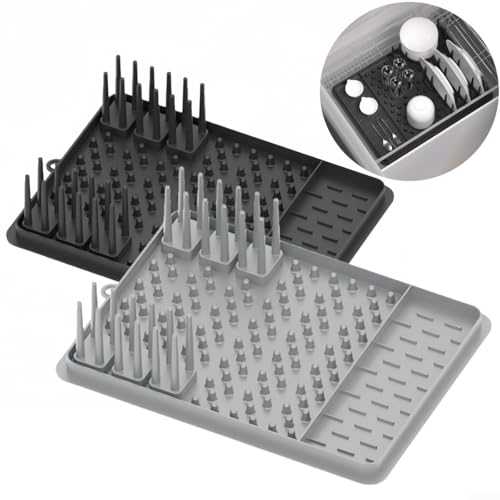 Abtropfmatte, Küchentheke, Abtropfmatte mit abnehmbarem Besteckhalter, platzsparender Tellerregal, Besteckhalter, für Küchengeschirr (grau) von FortunateSweet