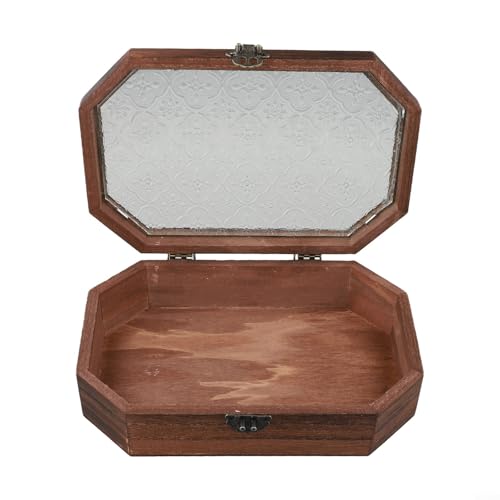 Charmanter achteckiger Aufbewahrungsbehälter aus Holz mit dekorativer Begonienblüte Glasplatte für den Schreibtisch (S) von FortunateSweet