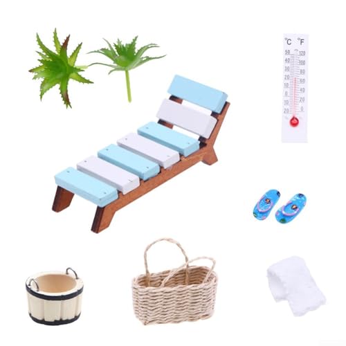 Deko Miniatur Sauna Zubehör Set mit 16 Teilen zum Basteln von Entspannungsszenen mit Liege, Eimer, Pflanzen, Thermometer, Eiskübel und mehr von FortunateSweet
