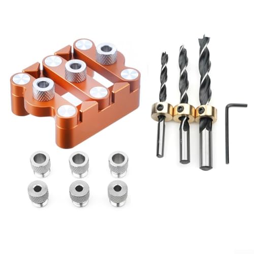 Dübelvorrichtung mit Selbstzentriermechanismus und 310 mm Bohrhülsen für Holzprojekte (Orange) von FortunateSweet
