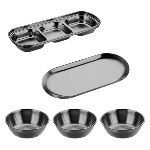 Geteilte Gewürzsoßen-Dip-Schüssel, 5-teiliges Dip-Soßenteller und Halter-Set für Zuhause, Restaurant, leicht zu reinigen (schwarz) von FortunateSweet