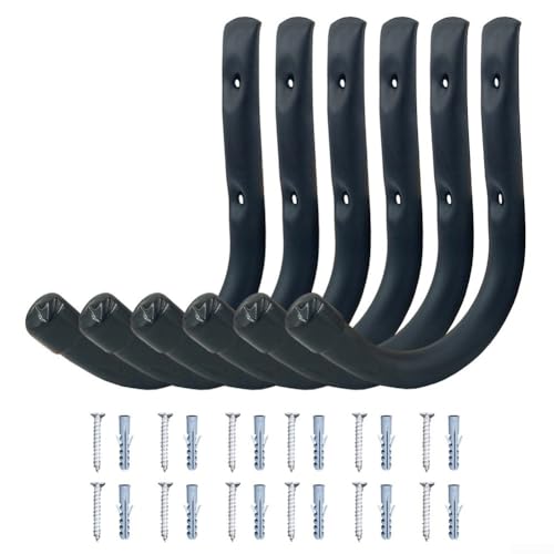 J Type Garage Storage Hooks 6 Pack Metal Brackets for Organizing Outdoor Equipment (Black) von FortunateSweet