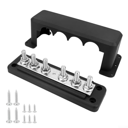 M8 6-Pfosten-rote und schwarze Sammelschienen-Verteilerplatte, Busschienen-Stromverteilerblock, wasserdicht und wetterfest, für Autos, Wohnmobile, Yachten und Schiffe (schwarz) von FortunateSweet