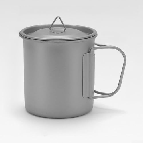 Ultraleichter Titan-Campingbecher 300 ml 450 ml mit Deckel, tragbarer Kaffeebecher, faltbarer Griff, Outdoor-Bierbecher mit Aufbewahrungsnetzbeutel (450 ml) von FortunateSweet