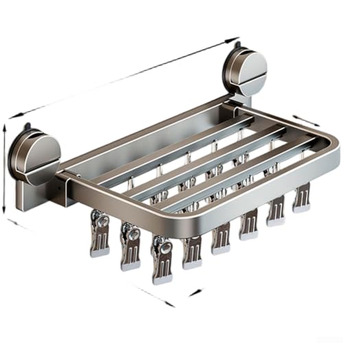 Wandmontiertes Trockengestell mit Saugnäpfen, Trockengestell für den Innen- und Außenbereich, 3 bis 5 Reihen Clips, für Waschküche, platzsparend, (Gunpowder-18) von FortunateSweet