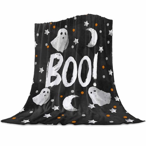Halloween-Überwurfdecke, weiße Sterne, Geister, Decke, Überwurf, weich, warm, Cartoon-Boo, schwarz, Urlaub, Flanelldecken für Couch, Bett, Sofa, Überwurf, Decke für Heimdekoration, 101,6 x 127 cm Halloween-Überwurfdecke, weiße Sterne, Geister, Decke, Überwurf, weich, warm, Cartoon-Boo, schwarz, Urlaub, Flanelldecken für Couch, Bett, Sofa, Überwurf, Decke für Heimdekoration, 101,6 x 127 cm von FortuneHouse8
