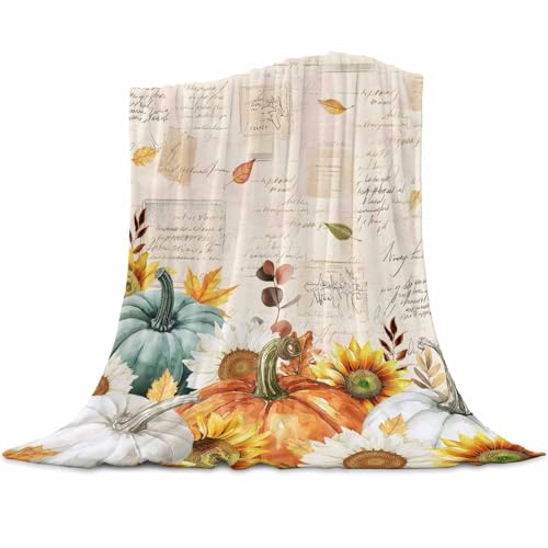 Herbst-Überwurfdecke, Aquarell, Orange, Weiß, Kürbisdecke, Überwurf, weich, warm, Sonnenblumenblätter, Retro, Urlaub, Flanelldecken für Couch, Bett, Sofa, Überwurf, Decke für Heimdekoration, 101,6 x Herbst-Überwurfdecke, Aquarell, Orange, Weiß, Kürbisdecke, Überwurf, weich, warm, Sonnenblumenblätter, Retro, Urlaub, Flanelldecken für Couch, Bett, Sofa, Überwurf, Decke für Heimdekoration, 101,6 x von FortuneHouse8