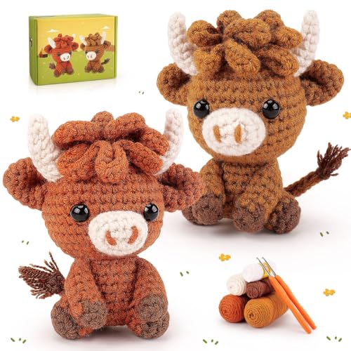 Häkelset für Anfänger Erwachsene Hochland Kuh Häkeln Tier Kit Strickset mit Anleitung Hochlandrinder Häkelset Komplett Tier Häkeln Häkeln Starter Kit Tier Set Anfänger Häkeln von Fortuning's JDS