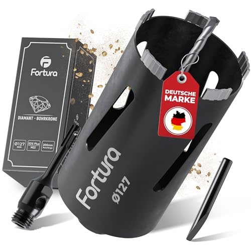 Fortura Kernbohrer/Bohrkrone Ø50-162mm/ 200mm Länge/SDS Plus/Dosenbohrer/Diamantbohrkrone/Bohrkrone Steckdose/Kernlochbohrer/Diamant (Ø127x200mm) von Fortura