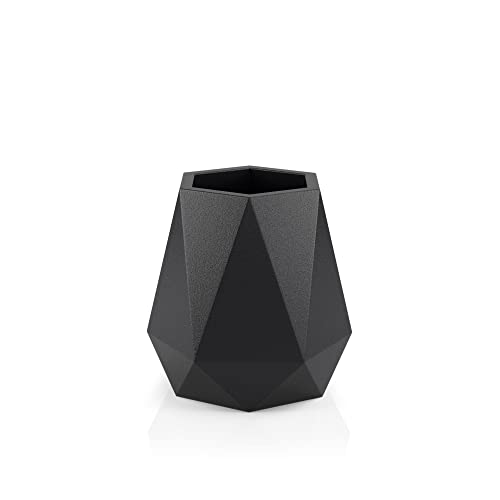 Forvega Flavi 54 breiter Gartenblumentopf für drinnen und draußen, geometrisches Design, wetterfestes und gegen mechanische Beschädigungen beständiges Polyethylen, 54 x 47 cm, schwarz, mit Ablage von FORVEGA