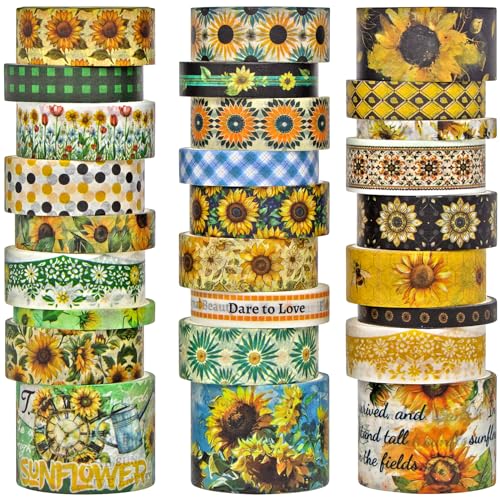 Forwaarss 27 Rollen Washi Tape Set - Dekoratives Abdeckband Farbige Sonnenblumenmuster, selbstklebende Künstlerbänder für Journaling-Zubehör von Forwaarss