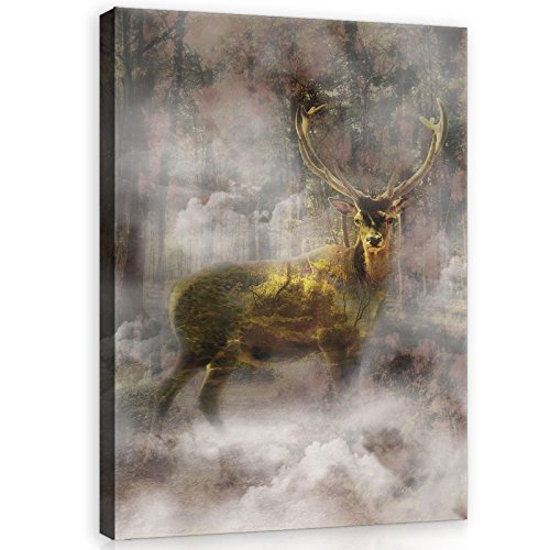 Forwall Bilder Canvas Hirsch Tiere Vertikal Modern Schlafzimmer Wohnzimmer Leinwandbilder Wandbild Kunstdruck Wandbilder Wand Bild auf Leinwand Aufhängefertig (10145, O1 (100 x 75 cm)) von Forwall