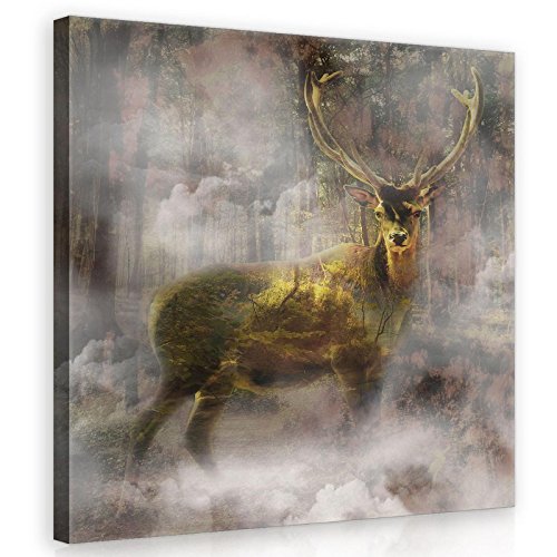 Forwall Bilder Canvas Hirsch Tiere Vertikal Modern Schlafzimmer Wohnzimmer Leinwandbilder Wandbild Kunstdruck Wandbilder Wand Bild auf Leinwand Aufhängefertig (10145, O5 (40 x 40 cm)) von Forwall