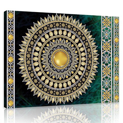 Forwall Bilder Canvas Mandala groß Indische grün gold Orient Schlafzimmer Wohnzimmer Leinwandbilder Wandbild Kunstdruck Wandbilder Wand Bild auf Leinwand Aufhängefertig (10121, O6 (80 x 60 cm)) von Forwall