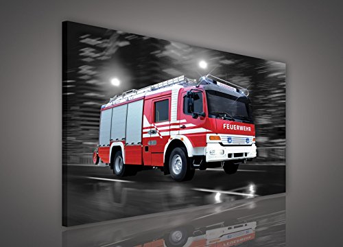 Forwall Bilder Canvas Rasendes Feuerwehrwagen O1 (100cm. x 75cm.) Leinwandbilder Wandbild AMFPP1500O1 von Forwall