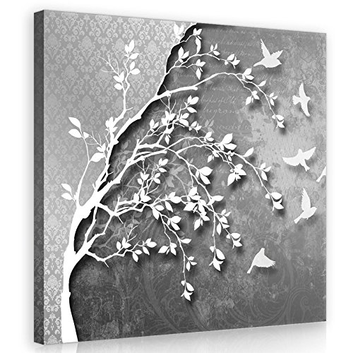 Forwall Bilder Canvas Silber Baum Vögel Modern Schlafzimmer Wohnzimmer Leinwandbilder Wandbild Kunstdruck Wandbilder Wand Bild auf Leinwand Aufhängefertig (10231, O5 (40 x 40 cm)) von Forwall