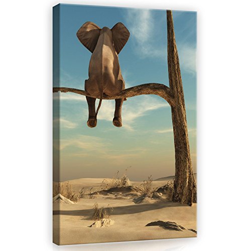 Forwall Bilder Elefant auf dem Baum Kinderzimmer 60x40 cm - Bild auf Leinwand Kinder Hochformat Leinwandbilder Wandbild Kunstdruck Wandbilder Aufhängefertig von Forwall