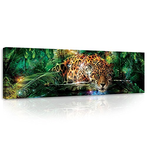 Forwall Bilder Jaguar Dschungel Tiere Modern Schlafzimmer Wohnzimmer Leinwandbilder Wandbild Kunstdruck Wandbilder Wand Bild auf Leinwand Aufhängefertig (10212, O3 (145 x 45 cm)) von Forwall