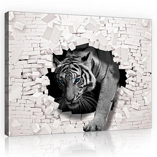 Forwall Bilder Abstrakt 3D Tiger Tiere Modern 100x75 cm - Groß Leinwandbild Bild auf Leinwand Schlafzimmer Wohnzimmer Leinwandbilder Wandbild Kunstdruck Wandbilder Wand Aufhängefertig von Forwall