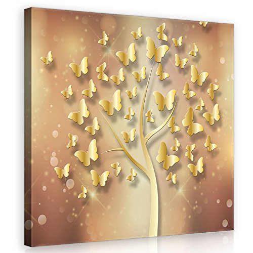 Forwall Bilder gold Baum Schmetterlinge Abstrakt Modern Schlafzimmer Wohnzimmer Leinwandbilder Wandbild Kunstdruck Wandbilder Wand Bild auf Leinwand Aufhängefertig (10061, O5 (40 x 40 cm)) von Forwall