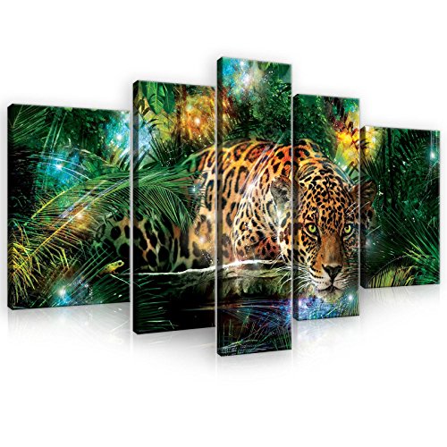 Forwall Bilder groß 5 Teling SET Jaguar Afrika Tiere Natur Canvas Leinwandbilder Wandbild Kunstdruck Wandbilder Wand Bild auf Leinwand UV-Beständig Aufhängefertig (10212, S4A (170 x 100 cm)) von Forwall