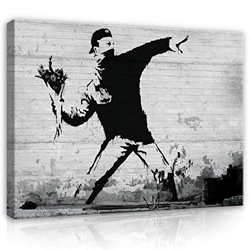 Forwall Leinwandbild Kunstdruck Wandbild Hooligan mit Blumen Bansky AFPP2085O1 (100cm x 75cm) Canvas Picture Print von Forwall