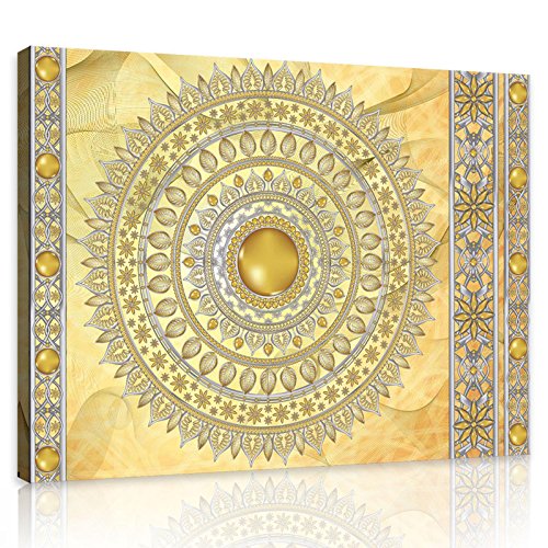 Forwall Leinwandbilder Canvas gold Mandala groß Indische Orientalisch Schlafzimmer Wohnzimmer Bilder Wandbild Kunstdruck Wandbilder Wand Bild auf Leinwand Aufhängefertig (10117, O1 (100 x 75 cm)) von Forwall