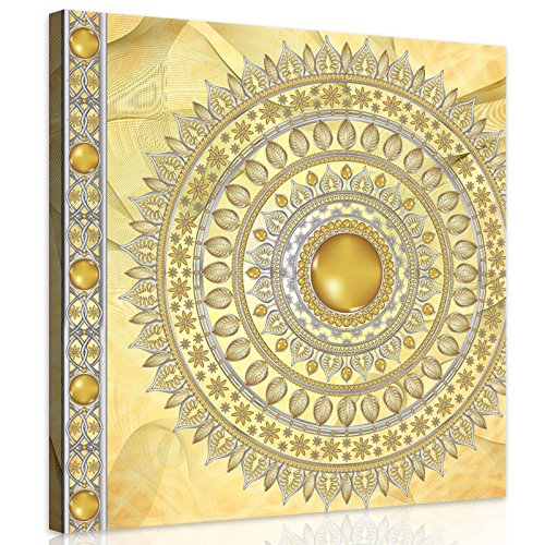 Forwall Leinwandbilder Canvas gold Mandala groß Indische Orientalisch Schlafzimmer Wohnzimmer Bilder Wandbild Kunstdruck Wandbilder Wand Bild auf Leinwand Aufhängefertig (10117, O5 (40 x 40 cm)) von Forwall