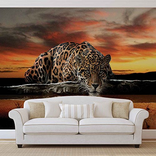 Forwall Vlies Fototapete Tapete Vliestapete Jaguar und Sonnenuntergang AF126VEL (152,5cm x 104cm) Photo Wallpaper Mural von Forwall