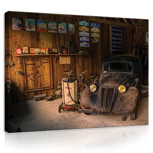 Forwall Bilder Canvas Auto Retro Werkstatt Vintage Route 66 XXL Schlafzimmer Wohnzimmer Leinwandbilder Wandbild Kunstdruck Wandbilder Wand Bild auf Leinwand Aufhängefertig (10518, O6 (80 x 60 cm)) von Forwall