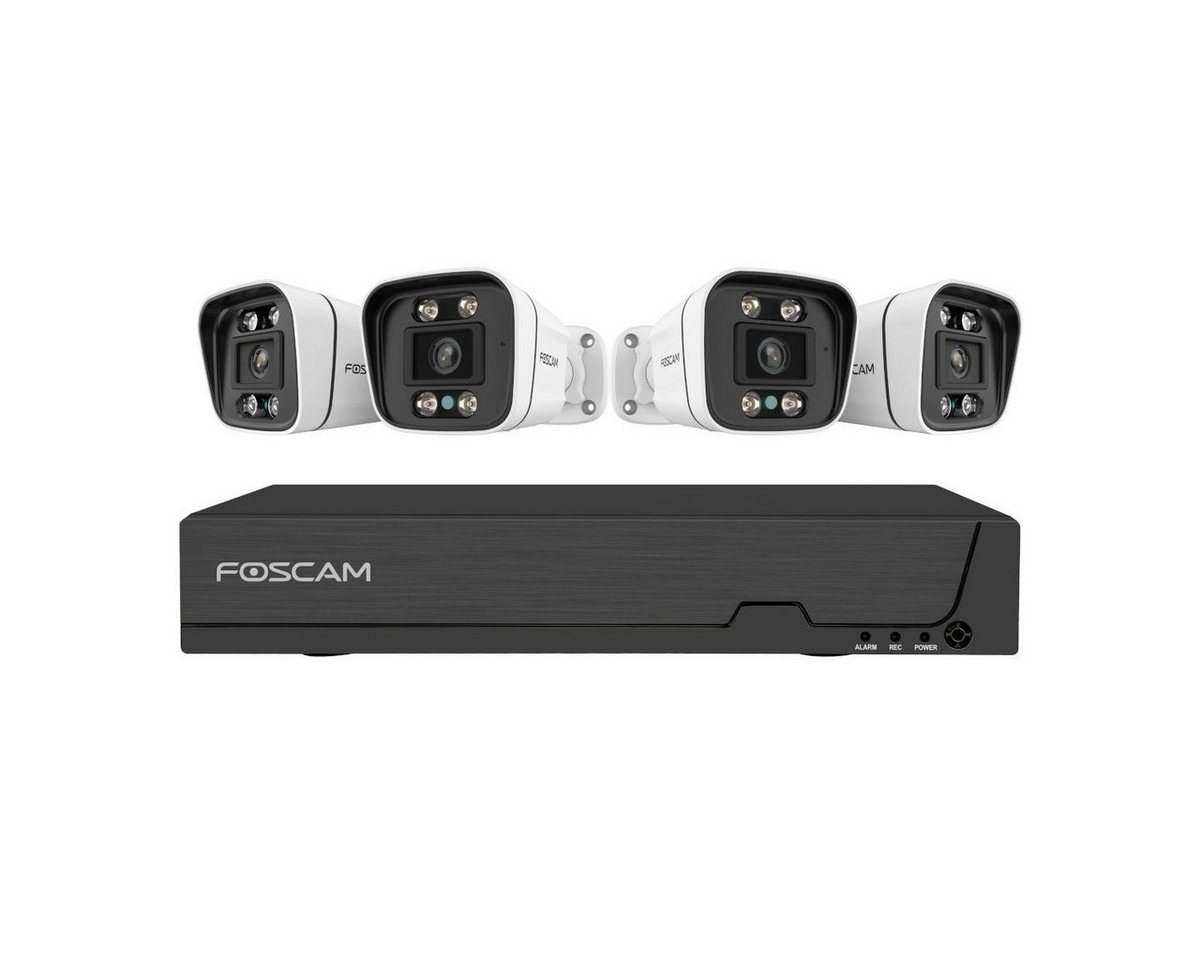 Foscam FN9108E-B4-2T 8-Kanal 3K 5 MP PoE Videoüberwachungsset mit 4x Überwachungskamera (5-tlg., 1x Foscam FN9108E NVR mit 2 TB HDD, 4x Foscam V5EP Überwachungskamera, Plug & Play, PoE (Power-over-Ethernet), Zwei-Wege-Audio und Alarmsirene) von Foscam