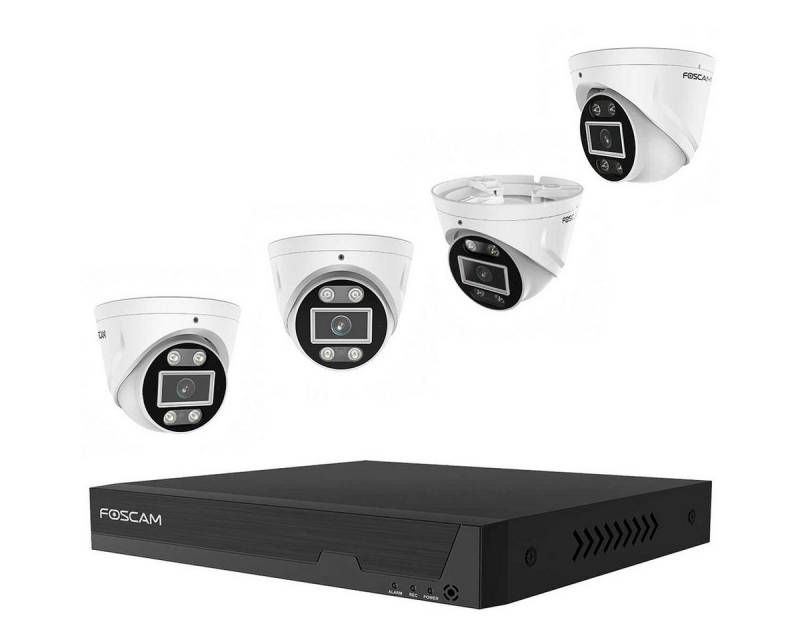 Foscam Überwachungskamera FN9108E-T4-2T 8-Kanal 3K 5 MP PoE Videoüberwachungsset mit 4x Kameras (5-tlg., 1x Foscam FN9108E NVR mit 2 TB HDD, 4x Foscam T5EP Überwachungskamera, PoE (Power-over-Ethernet), Zwei-Wege-Audio und Alarmsirene) von Foscam