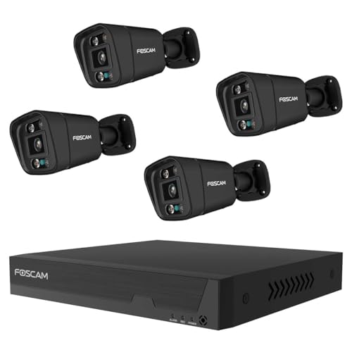 Foscam FNA108E-B4-2T 8-Kanal 4K 8MP PoE Überwachungsset mit 4 Überwachungskameras, Plug-and-Play-Videoüberwachungssystem (schwarz) von Foscam