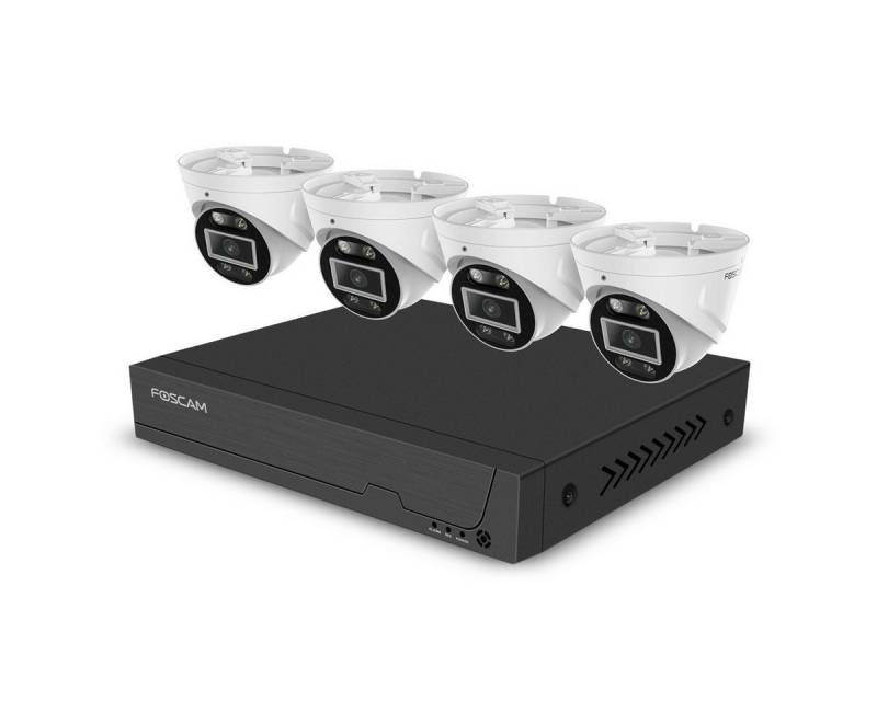 Foscam Überwachungskamera FNA108E-T4-2T 8-Kanal 4K 8 MP PoE Videoüberwachungsset mit 4x Kameras (5-tlg., 1x Foscam FNA108E NVR mit 2 TB HDD, 4x Foscam T8EP Überwachungskamera, PoE (Power-over-Ethernet), Zwei-Wege-Audio und Alarmsirene) von Foscam
