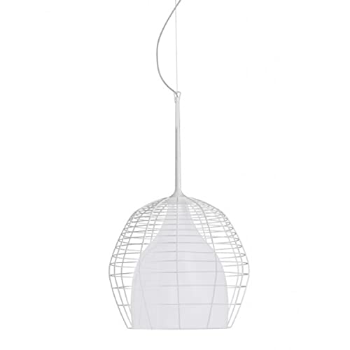 LI02VG 10 E Hängelampe, E27, 20 W, mundgeblasenes Glas, matt lackiert, Modell Cage groß, 46 x 46 x 76 cm, weiß von Foscarini