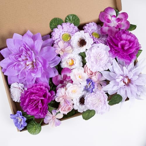 Foshird 14-4cm Kunstblumen Köpfe mit Girlande Frühling Künstliche Blumen Wie Echt Seidenblumen Fake Blumen Deko Lila Blumenköpfe für DIY Basteln Hochzeit Home Party von Foshird