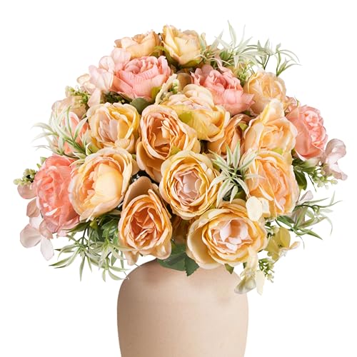 Foshird 4 Bündel Künstliche Blumen Pfingstrosen Rosa Deko Kunstblumen Wie Echt Seidenblumen Blumenstrauß Künstlich Fake Flowers Fake Blumen für Garten Geschenk Hochzeit Tischdeko Draußen Balkon von Foshird