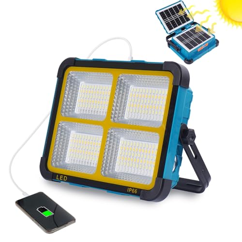150W LED Baustrahler Akku Solar Wiederaufladbar,Fosingut Tragbare Abstimmbar Solar Arbeitsleuchte,288LEDs/Faltbar Solarpanels/5 Modi/11000mAh Powerbank LED Strahler für Notfall,Camping,Angeln,Wartung von Fosingut
