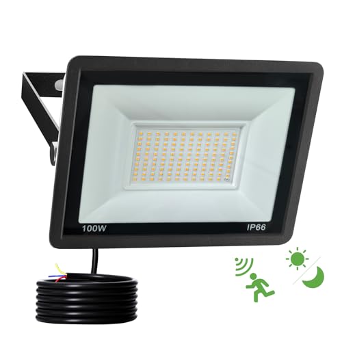 Fosingut 100W LED Strahler mit Bewegungsmelder Aussen,10000LM Außenstrahler Scheinwerfer LED Fluter,3000K IP66 Wasserdicht Aussenlampe Wand,Nachtlicht mit bewegungsmelder für Garage,Keller,Garten,Trep von Fosingut