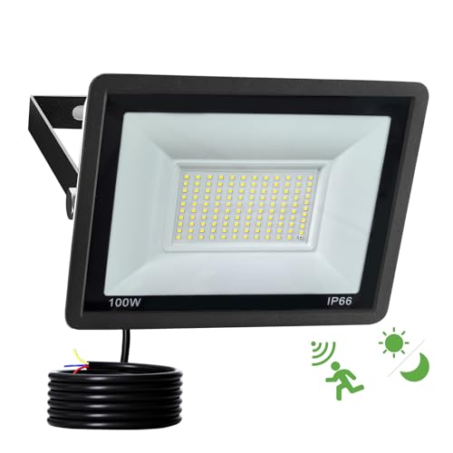 Fosingut 100W LED Strahler mit Bewegungsmelder Aussen,10000LM Außenstrahler Scheinwerfer LED Fluter,6500K IP66 Wasserdicht Aussenlampe Wand,Nachtlicht mit bewegungsmelder für Garage,Keller,Garten,Trep von Fosingut