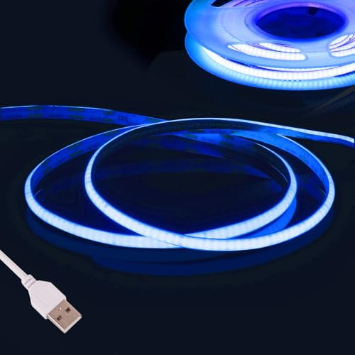 Fosingut Blau COB LED Streifen 3m, 5V USB LED Strip 2.7mm,CRI 90+ 480 LEDs/m Lichtleiste Lichterkette LED Band Selbstklebend Stripes für Küche,TV LED Hintergrundbeleuchtung,Spiegel,PC,Schlafzimmer von Fosingut